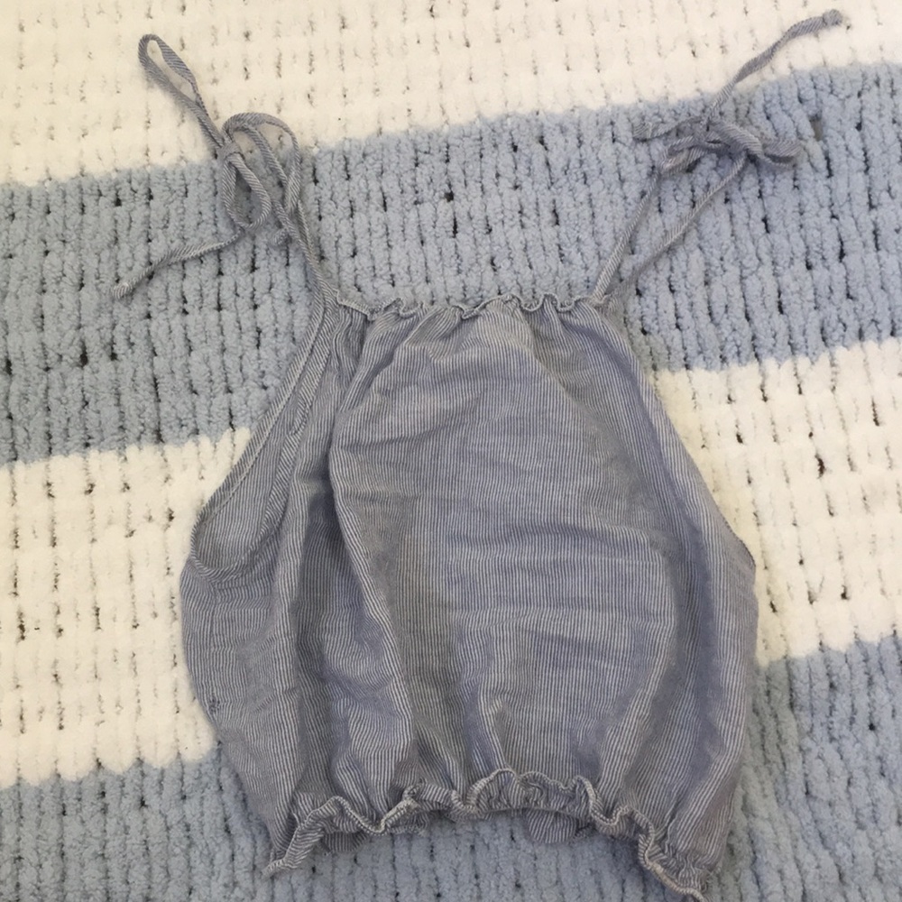 Brandy Melville Blue and White Cropped Tank Top